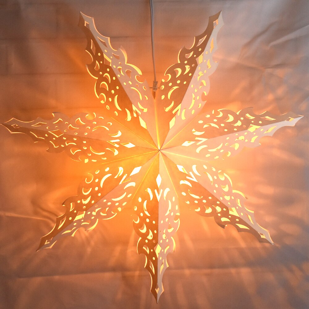 3-PACK + Cord | White Winter North Star 32&quot; Pizzelle Designer Illuminated Paper Star Lanterns and Lamp Cord Hanging Decorations - PaperLanternStore.com - Paper Lanterns, Decor, Party Lights &amp; More