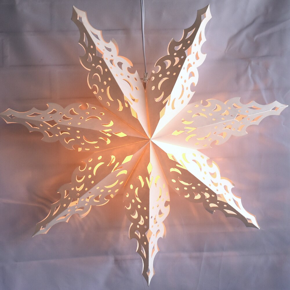 3-PACK + Cord | White Winter North Star 32&quot; Pizzelle Designer Illuminated Paper Star Lanterns and Lamp Cord Hanging Decorations - PaperLanternStore.com - Paper Lanterns, Decor, Party Lights &amp; More