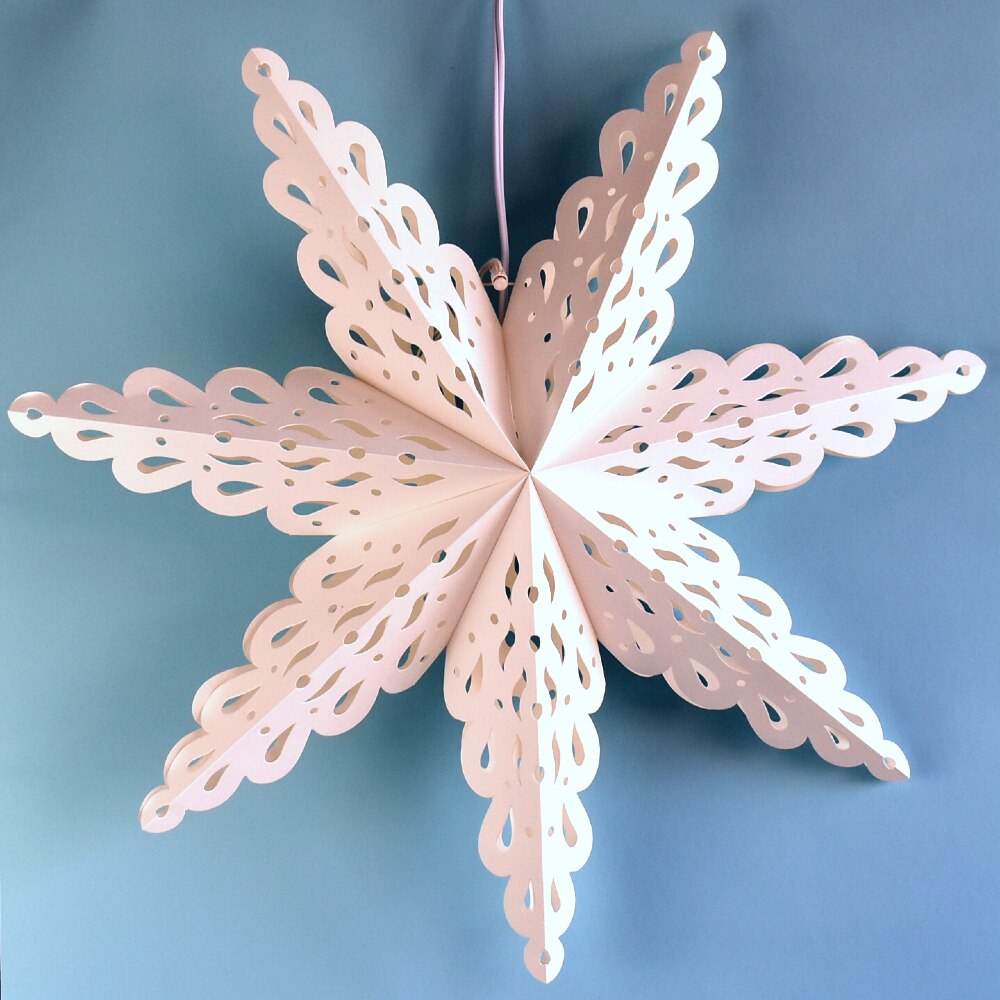 3-PACK + Cord | White Winter Holiday Spirit 32&quot; Pizzelle Designer Illuminated Paper Star Lanterns and Lamp Cord Hanging Decorations - PaperLanternStore.com - Paper Lanterns, Decor, Party Lights &amp; More