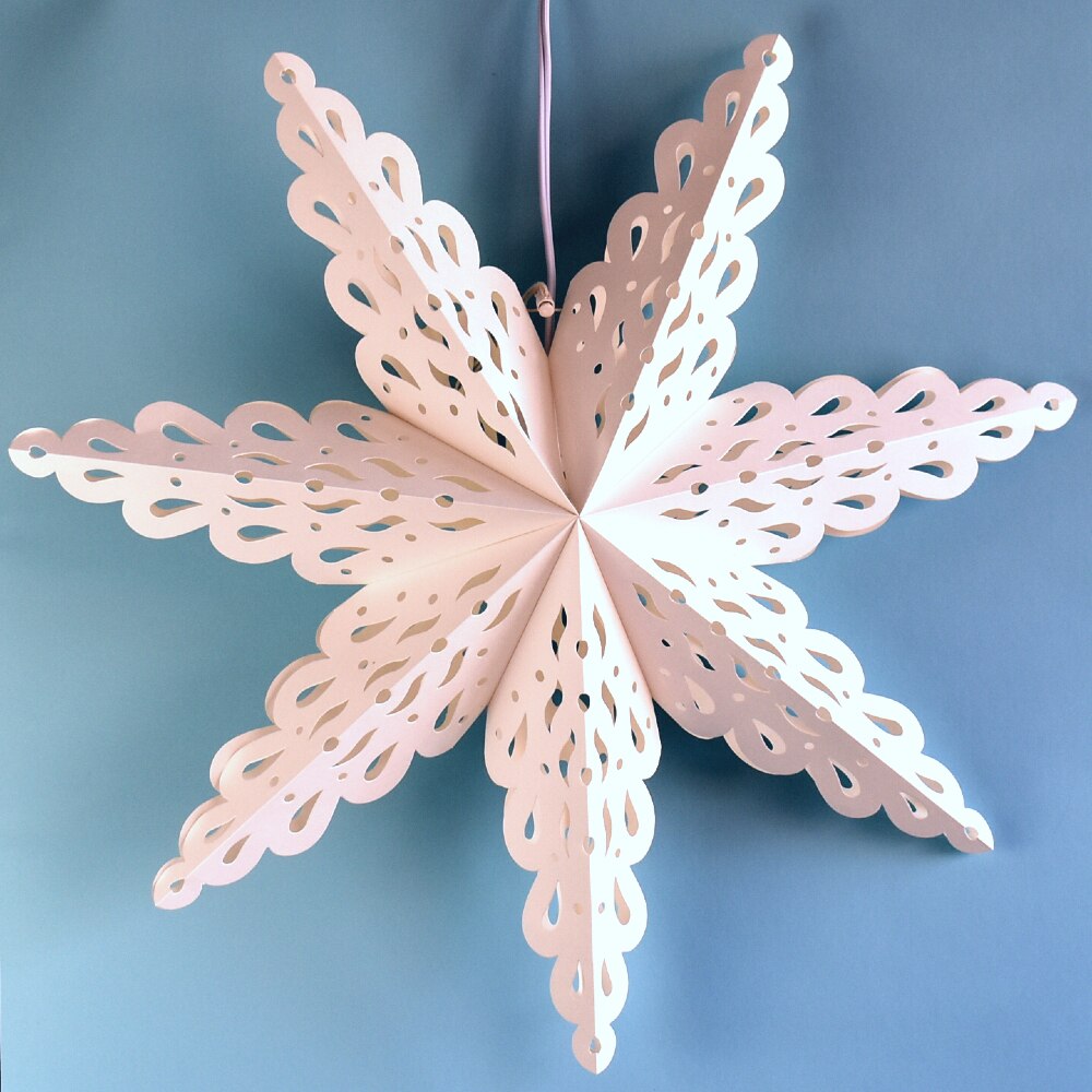 3-PACK + Cord | White Winter Holiday Spirit 32" Pizzelle Designer Illuminated Paper Star Lanterns and Lamp Cord Hanging Decorations - PaperLanternStore.com - Paper Lanterns, Decor, Party Lights & More