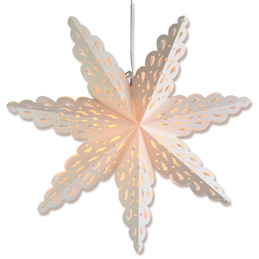 3-PACK + Cord | White Winter Holiday Spirit 32&quot; Pizzelle Designer Illuminated Paper Star Lanterns and Lamp Cord Hanging Decorations - PaperLanternStore.com - Paper Lanterns, Decor, Party Lights &amp; More