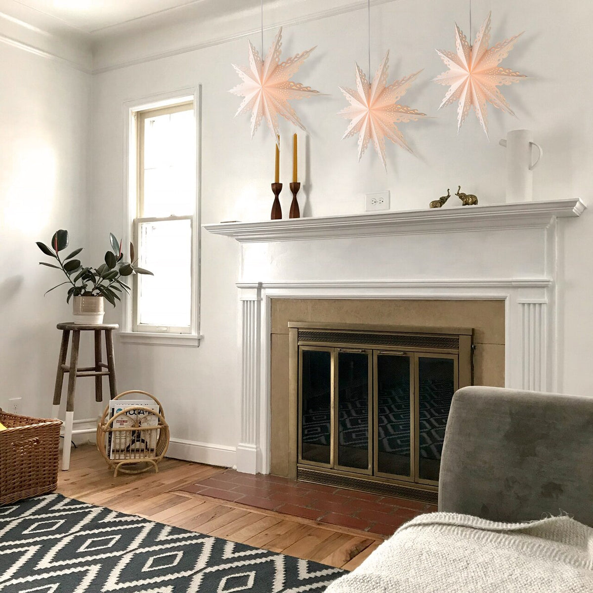 3-PACK + Cord | White Winter Ice Crystal 32&quot; Pizzelle Designer Illuminated Paper Star Lanterns and Lamp Cord Hanging Decorations - PaperLanternStore.com - Paper Lanterns, Decor, Party Lights &amp; More