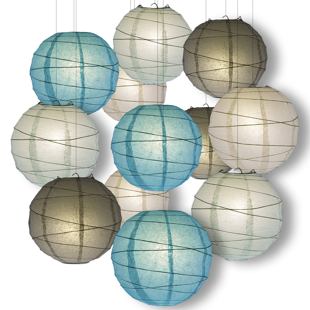 Winter Celebration Party Pack Crisscross Ribbed Paper Lantern Combo Set (12 pc Set) - PaperLanternStore.com - Paper Lanterns, Decor, Party Lights &amp; More