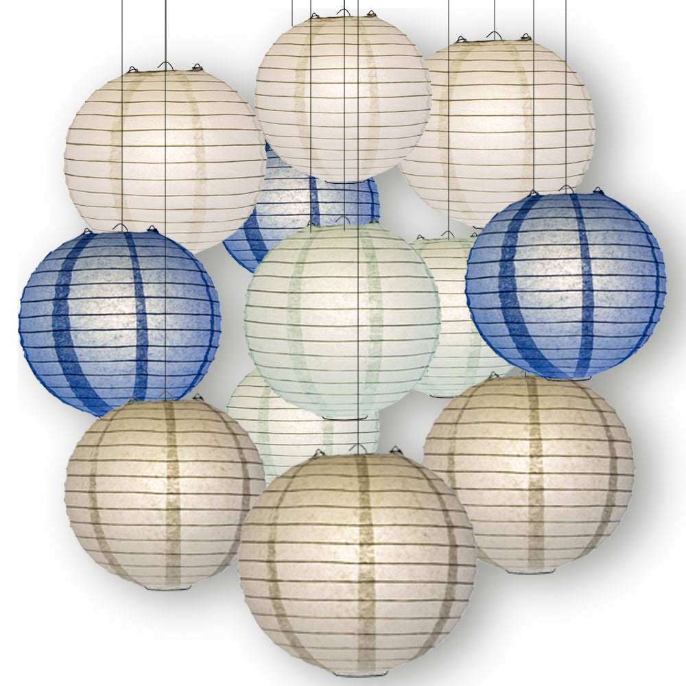 Winter Celebration Party Pack Parallel Ribbed Paper Lantern Combo Set (12 pc Set) - PaperLanternStore.com - Paper Lanterns, Decor, Party Lights & More