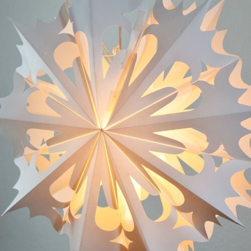 3-PACK + Cord | White Angelo 20&quot; Pizzelle Designer Illuminated Paper Star Lanterns and Lamp Cord Hanging Decorations - PaperLanternStore.com - Paper Lanterns, Decor, Party Lights &amp; More