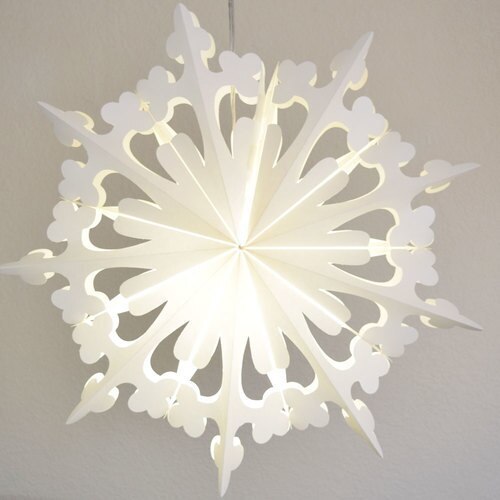 3-PACK + Cord | White Semplice 24&quot; Pizzelle Designer Illuminated Paper Star Lanterns and Lamp Cord Hanging Decorations - PaperLanternStore.com - Paper Lanterns, Decor, Party Lights &amp; More