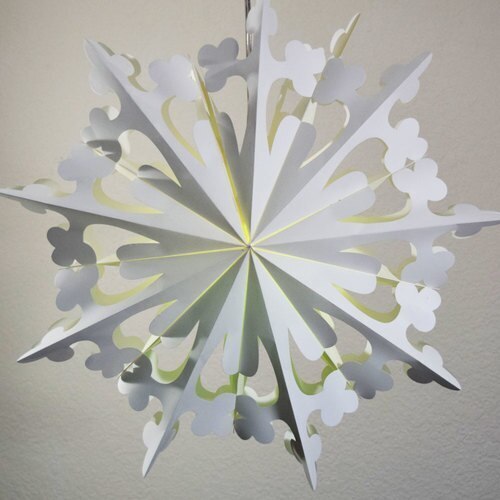 3-PACK + Cord | White Semplice 24&quot; Pizzelle Designer Illuminated Paper Star Lanterns and Lamp Cord Hanging Decorations - PaperLanternStore.com - Paper Lanterns, Decor, Party Lights &amp; More