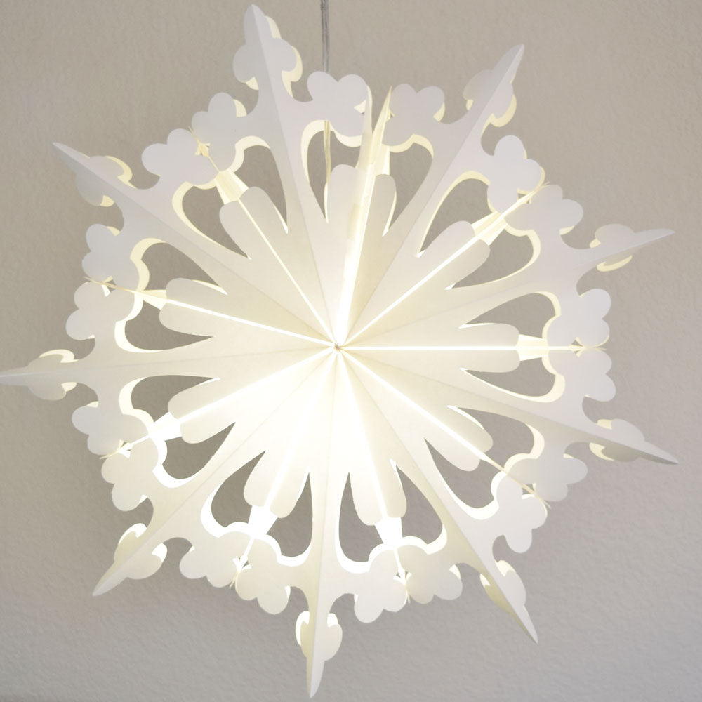 24&quot; White Winter Clover Christmas Holiday Snowflake Paper Star Lantern, Hanging - PaperLanternStore.com - Paper Lanterns, Decor, Party Lights &amp; More