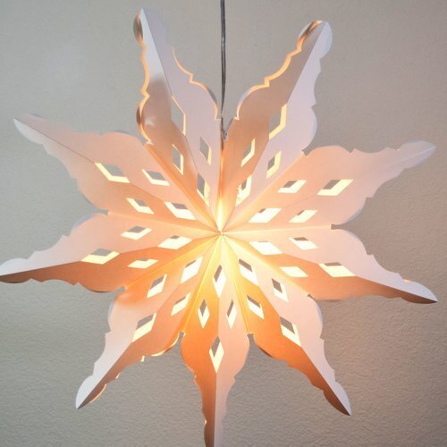 3-PACK + Cord | White Winter Diamond 27&quot; Pizzelle Designer Illuminated Paper Star Lanterns and Lamp Cord Hanging Decorations - PaperLanternStore.com - Paper Lanterns, Decor, Party Lights &amp; More