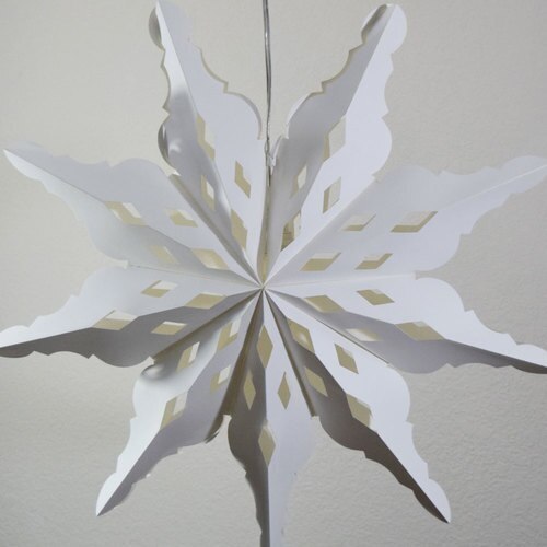 3-PACK + Cord | White Winter Diamond 27&quot; Pizzelle Designer Illuminated Paper Star Lanterns and Lamp Cord Hanging Decorations - PaperLanternStore.com - Paper Lanterns, Decor, Party Lights &amp; More