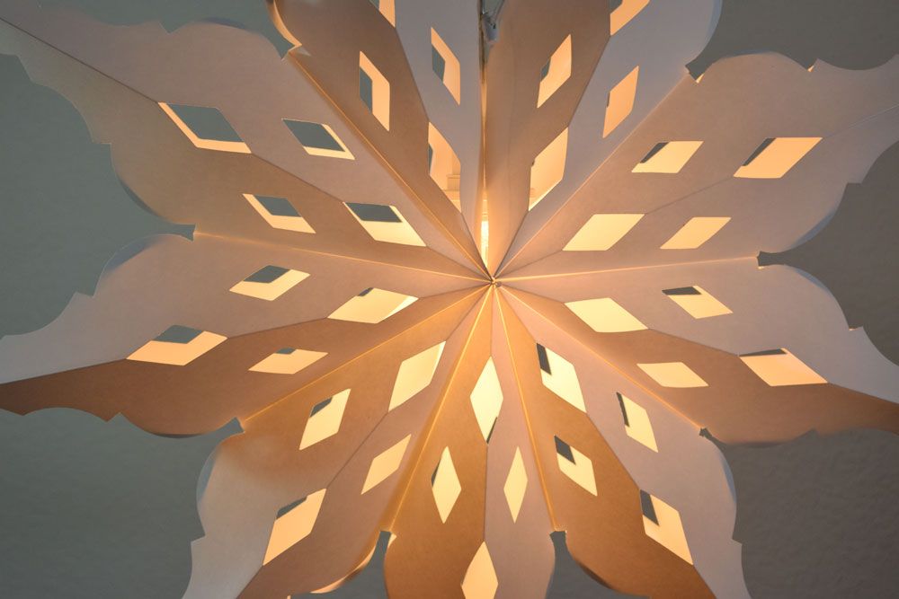 Quasimoon Pizzelle Paper Star Lantern (27-Inch, White, Winter Diamond Snowflake Design) - Great With or Without Lights - Holiday Snowflake Decorations - PaperLanternStore.com - Paper Lanterns, Decor, Party Lights & More