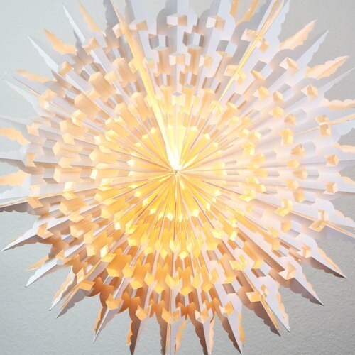 3-PACK + Cord | White Rasoio 24&quot; Pizzelle Designer Illuminated Paper Star Lanterns and Lamp Cord Hanging Decorations - PaperLanternStore.com - Paper Lanterns, Decor, Party Lights &amp; More