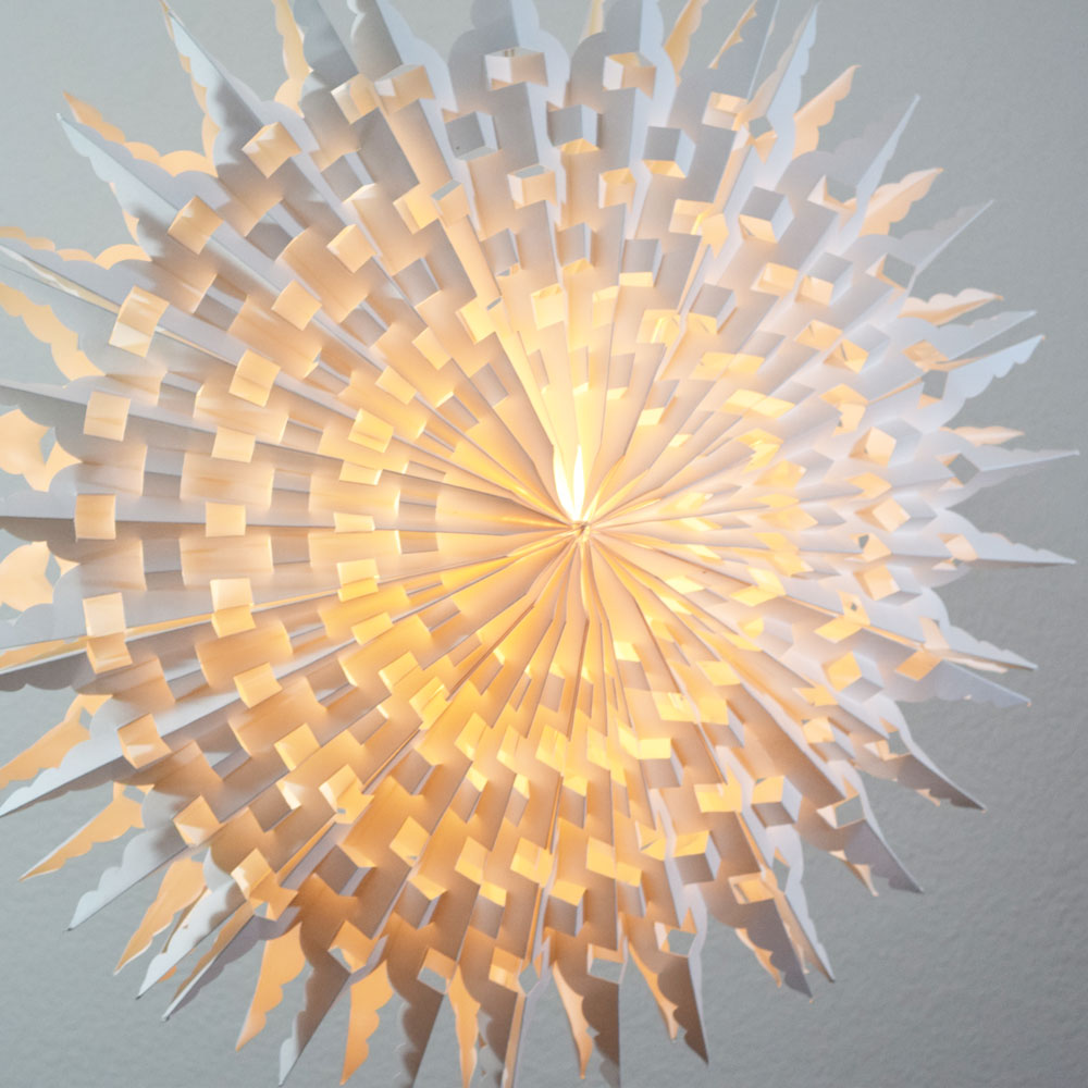 24" White Winter Fractal Christmas Holiday Snowflake Paper Star Lantern, Hanging - PaperLanternStore.com - Paper Lanterns, Decor, Party Lights & More