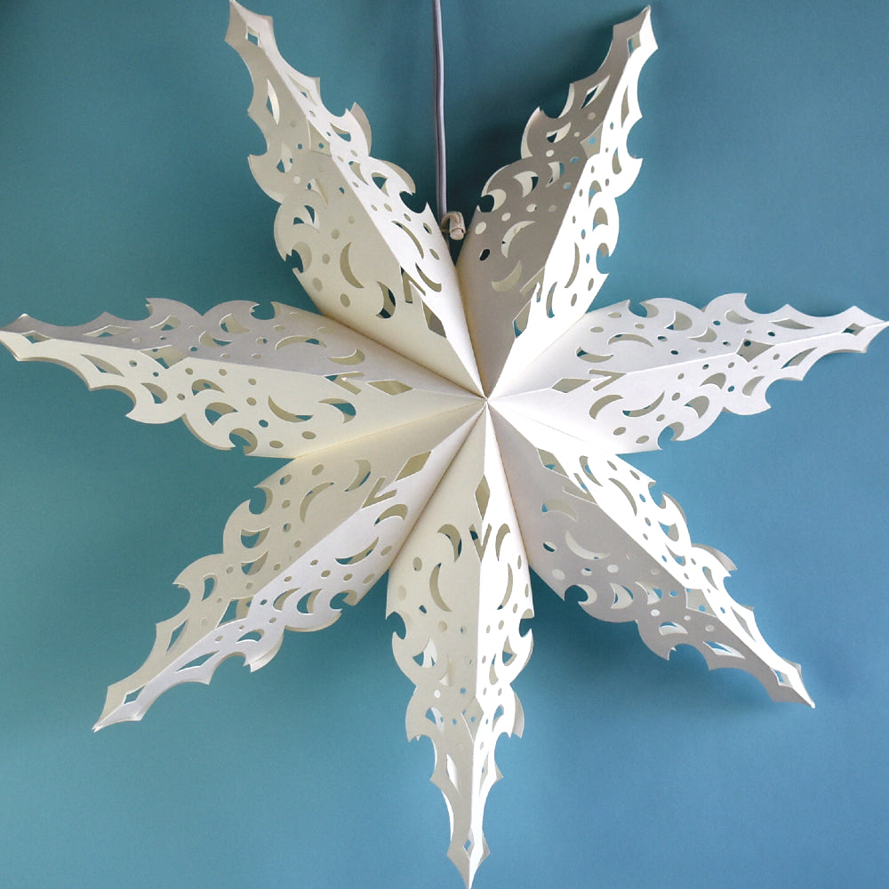 Quasimoon Pizzelle Paper Star Lantern (24-Inch, White, North Star Snowflake Design) - Great With or Without Lights - Holiday Snowflake Decorations - PaperLanternStore.com - Paper Lanterns, Decor, Party Lights &amp; More