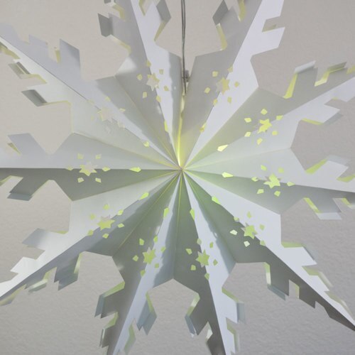 3-PACK + Cord | White Winter Peppermint 24&quot; Pizzelle Designer Illuminated Paper Star Lanterns and Lamp Cord Hanging Decorations - PaperLanternStore.com - Paper Lanterns, Decor, Party Lights &amp; More