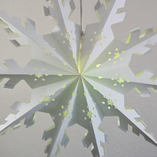 3-PACK + Cord | White Winter Peppermint 32" Pizzelle Designer Illuminated Paper Star Lanterns and Lamp Cord Hanging Decorations - PaperLanternStore.com - Paper Lanterns, Decor, Party Lights & More