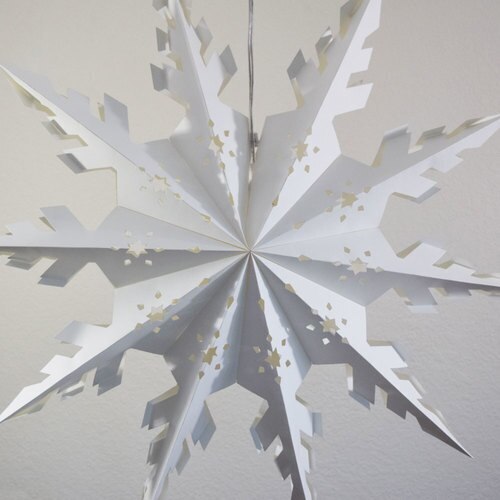 3-PACK + Cord | White Winter Peppermint 24&quot; Pizzelle Designer Illuminated Paper Star Lanterns and Lamp Cord Hanging Decorations - PaperLanternStore.com - Paper Lanterns, Decor, Party Lights &amp; More
