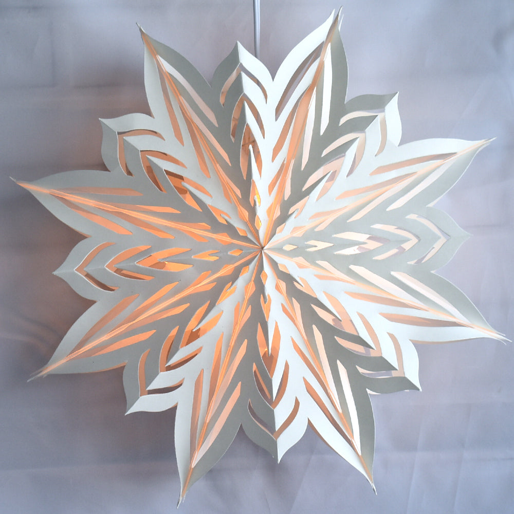 Quasimoon Pizzelle Paper Star Lantern (18-Inch, White, Raffica Snowflake Design) - Great With or Without Lights - Holiday and Snowflake Decorations - PaperLanternStore.com - Paper Lanterns, Decor, Party Lights &amp; More