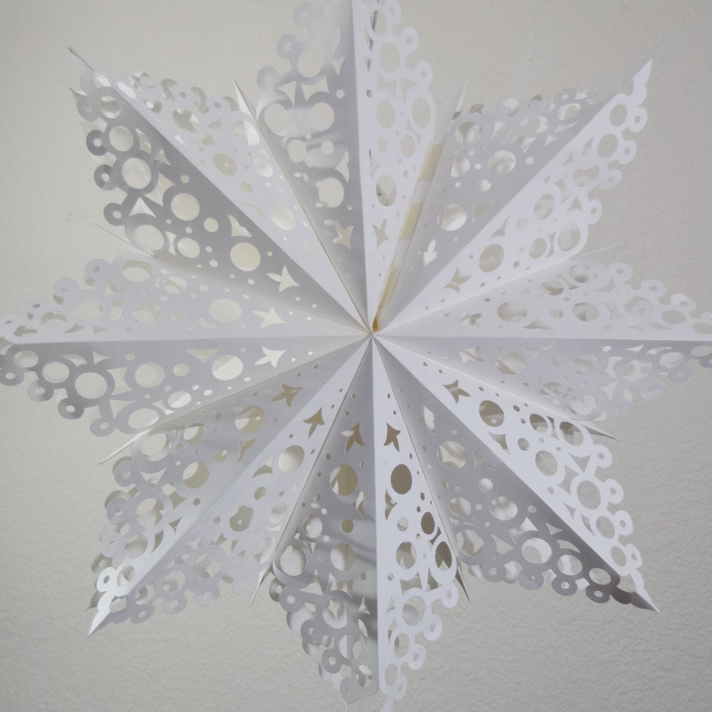 Quasimoon Paper Star Lantern (24-Inch, White, Winter Solstice Snowflake Design) - Great With or Without Lights - Holiday and Snowflake Decorations - PaperLanternStore.com - Paper Lanterns, Decor, Party Lights &amp; More