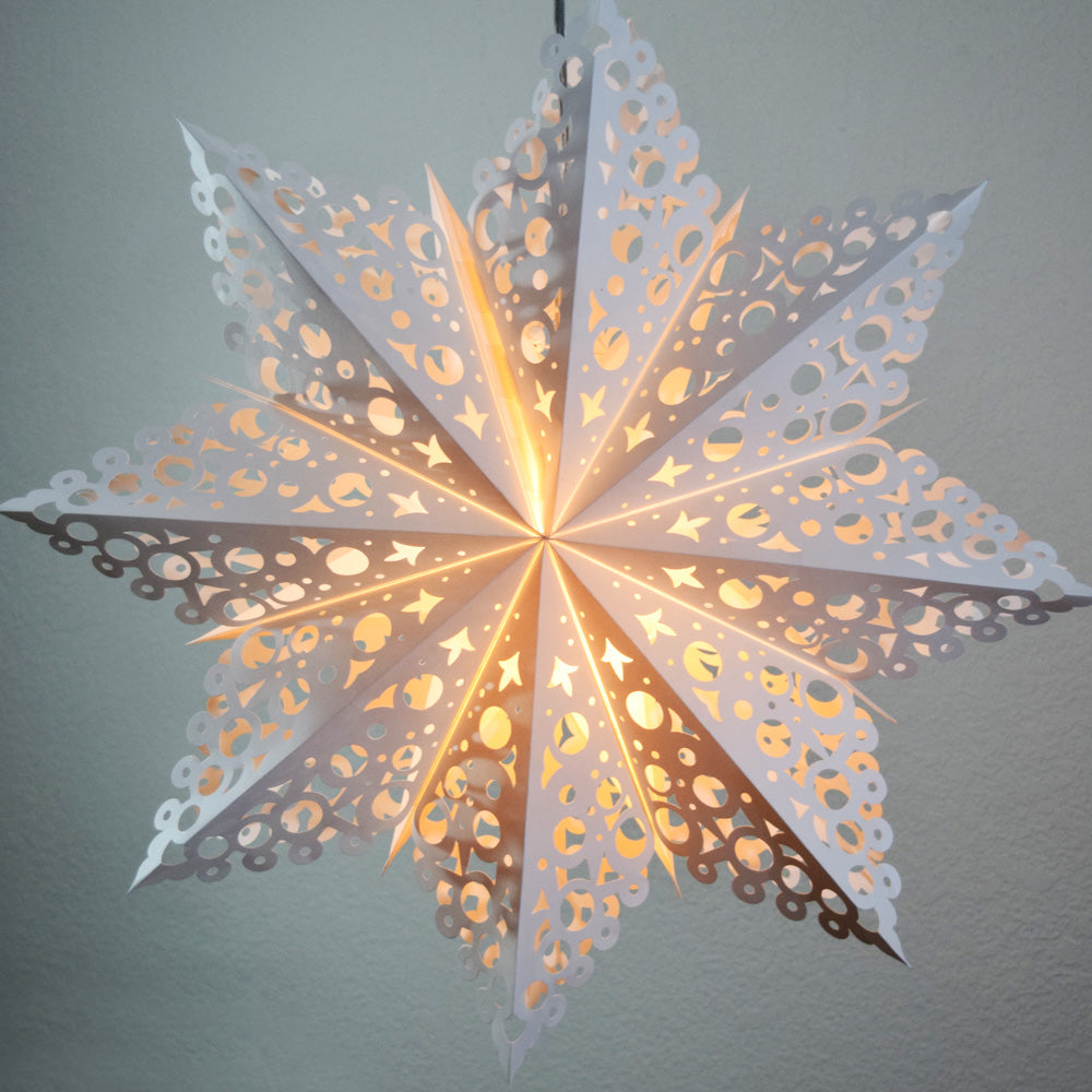Quasimoon Paper Star Lantern (24-Inch, White, Winter Solstice Snowflake Design) - Great With or Without Lights - Holiday and Snowflake Decorations - PaperLanternStore.com - Paper Lanterns, Decor, Party Lights &amp; More