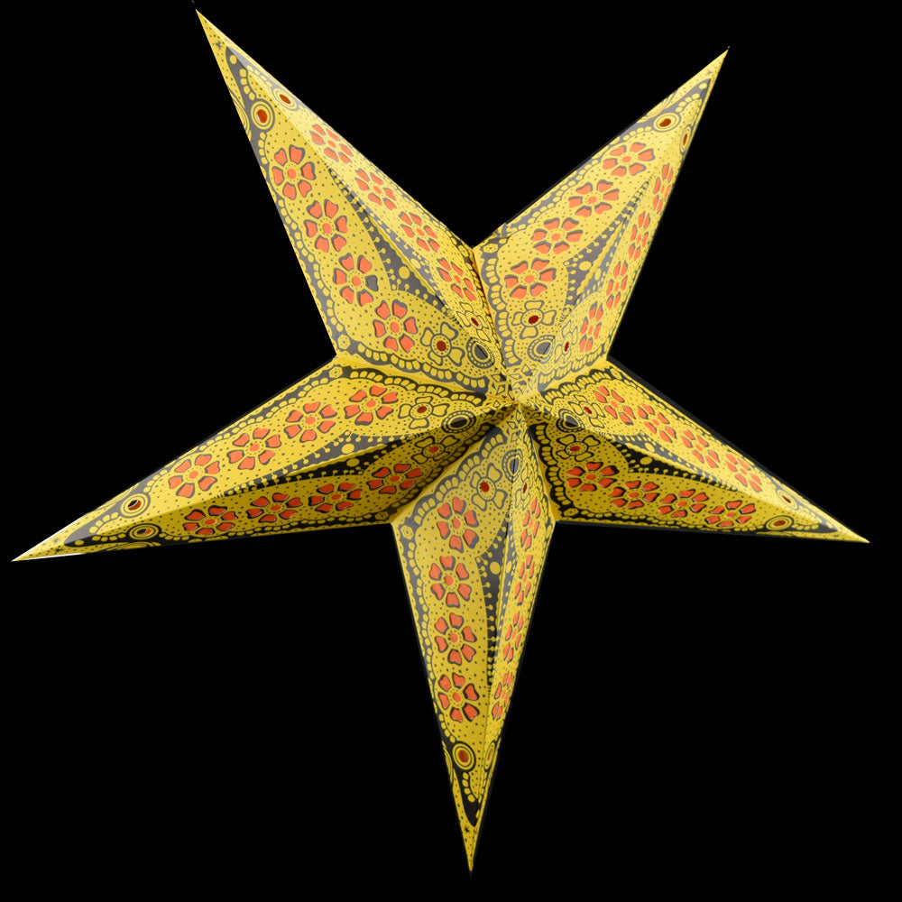24" Yellow Flower Cut Paper Star Lantern, Chinese Hanging Wedding & Party Decoration - PaperLanternStore.com - Paper Lanterns, Decor, Party Lights & More
