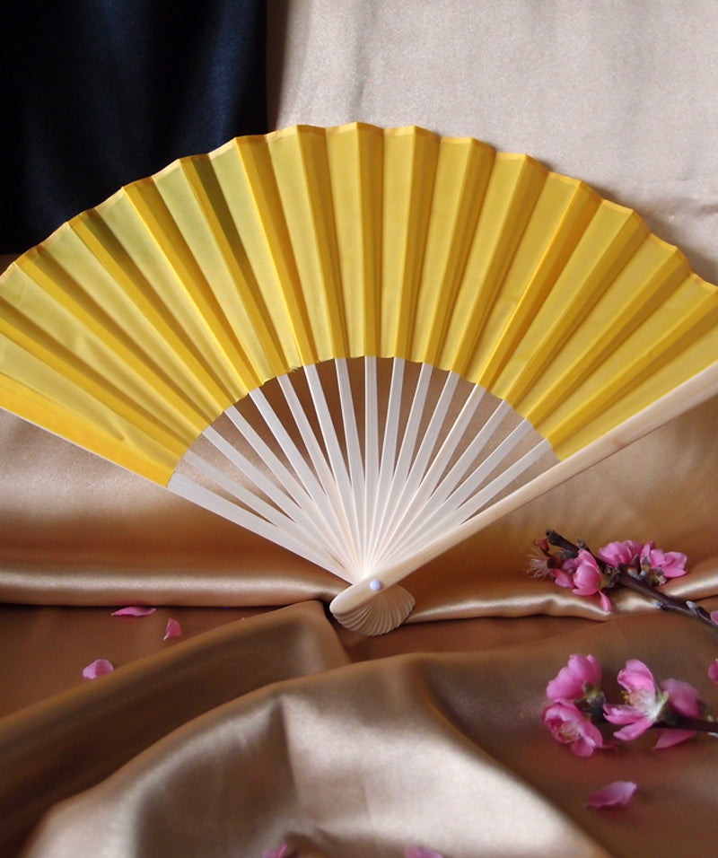 9&quot; Yellow Silk Hand Fans for Weddings (10 Pack) - PaperLanternStore.com - Paper Lanterns, Decor, Party Lights &amp; More