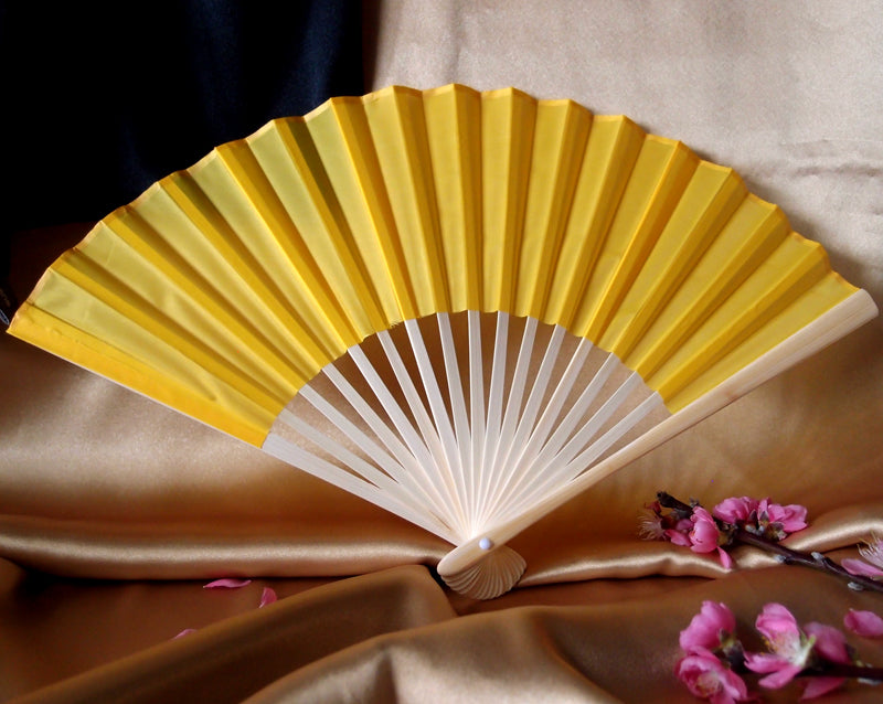 9&quot; Yellow Silk Hand Fans for Weddings (10 Pack) - PaperLanternStore.com - Paper Lanterns, Decor, Party Lights &amp; More