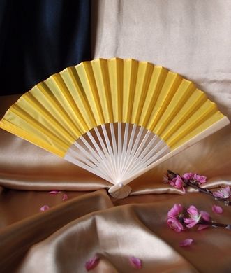 BULK PACK (50) 9" Yellow Silk Hand Fans for Weddings - PaperLanternStore.com - Paper Lanterns, Decor, Party Lights & More