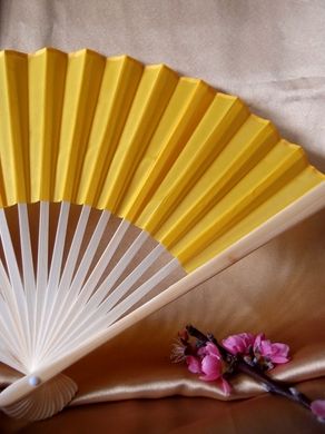 BULK PACK (50) 9&quot; Yellow Silk Hand Fans for Weddings - PaperLanternStore.com - Paper Lanterns, Decor, Party Lights &amp; More