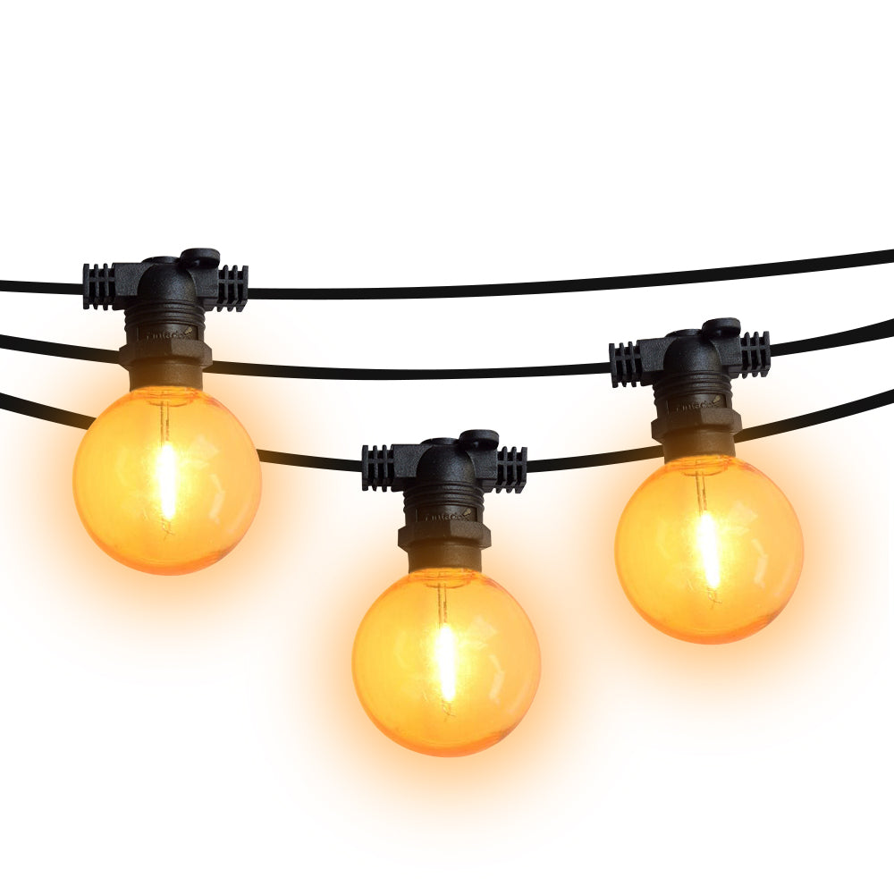 25 Socket Multi-Color Outdoor Commercial String Light Set, 29 FT Black Cord w/ 1-Watt Shatterproof LED Bulbs, Weatherproof SJTW