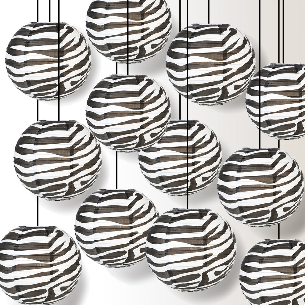 12 PACK | 14" Zebra Print Paper Lantern - PaperLanternStore.com - Paper Lanterns, Decor, Party Lights & More