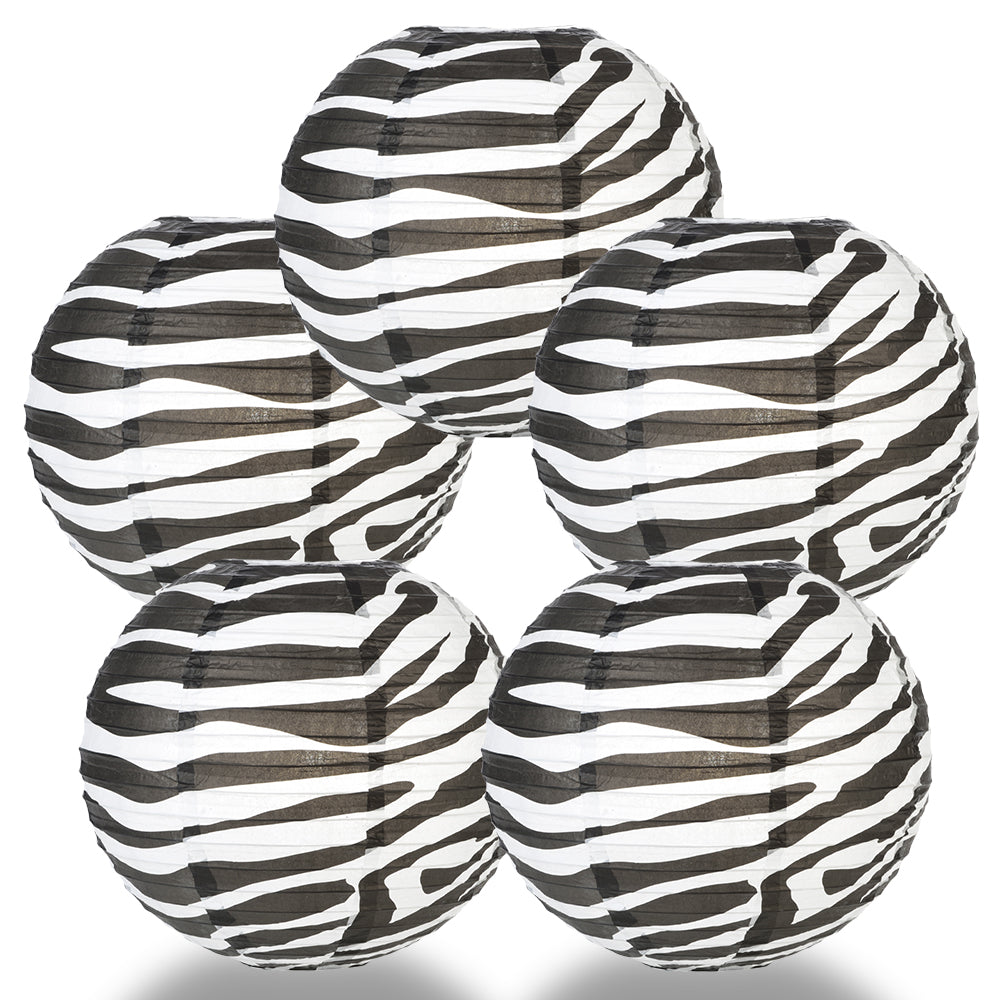 5 PACK | 14" Zebra Print Paper Lantern - PaperLanternStore.com - Paper Lanterns, Decor, Party Lights & More